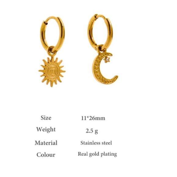 #35- NEW 18k Gold Plated Moon Star Huggie Hoop Earrings - Picture 3 of 9